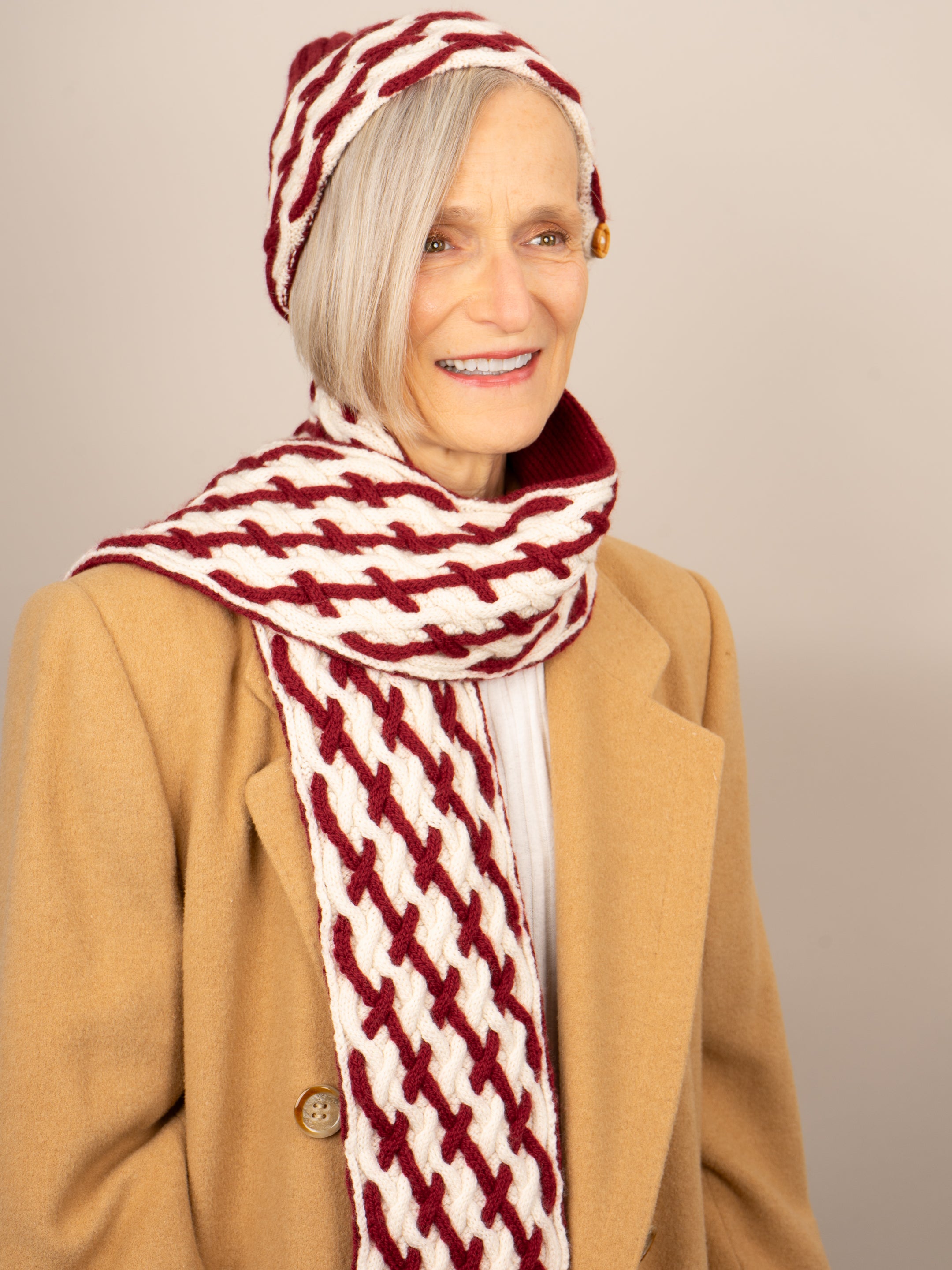 Cabled Plaid Scarf & Hat By Isle of Yarn