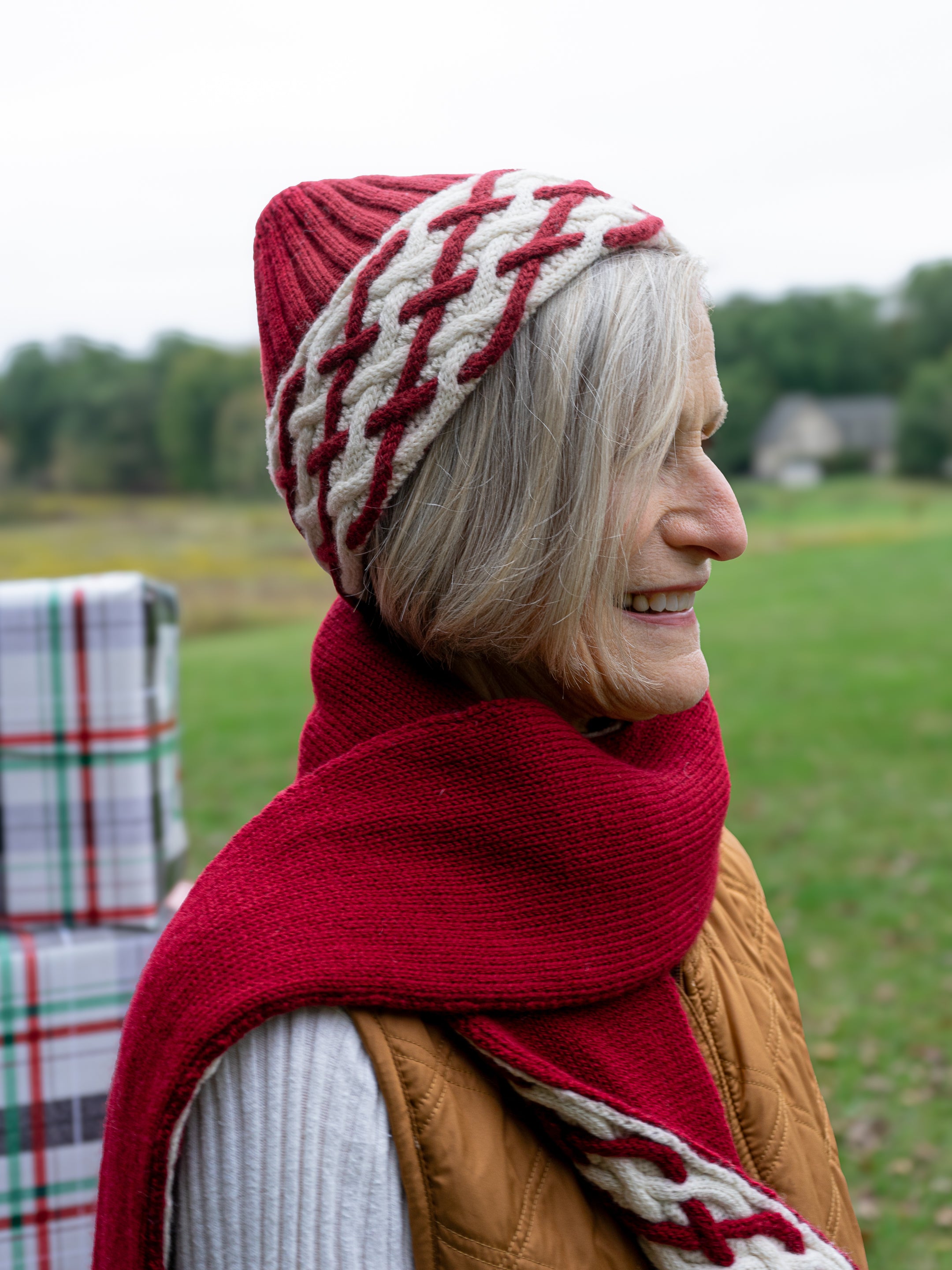 Cabled Plaid Scarf & Hat By Isle of Yarn